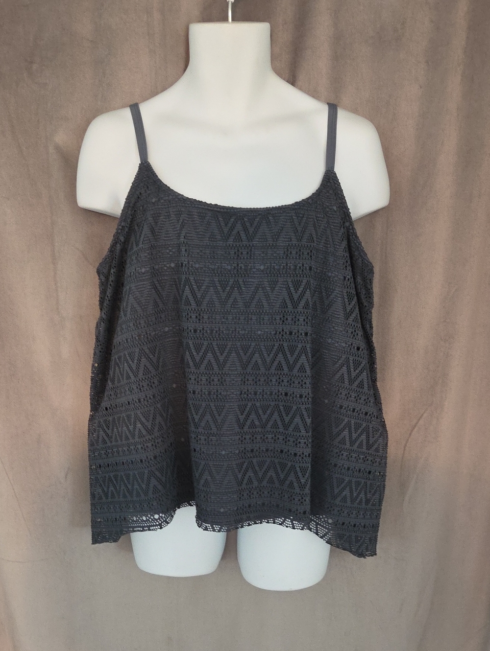Women's Grey 3x Crochet Tank Camisole - Comfortable Sleeveless Top